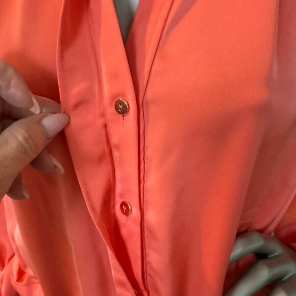 Ramy Brook Button Down Long Sleeve Satan Blouse Top Orange Size XS NWT - Picture 3 of 10